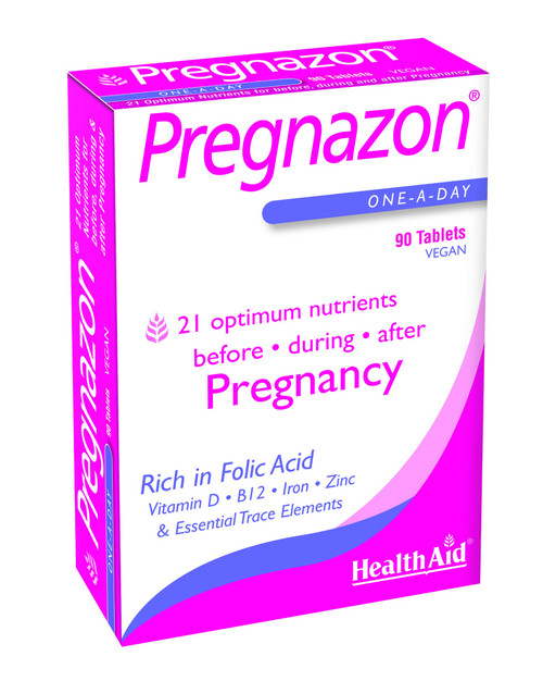 Health Aid Pregnazon  (Folic Acid, Vit B6, Vit B12, Iron ++) - Blister Pack, 90 Tablets