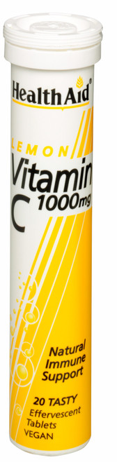 Health Aid Vitamin C 1000mg - Effervescent (Lemon Flavour), 20 Tablets