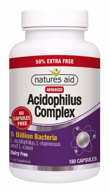 Natures Aid Acidophilus Complex 50mg, 180 Capsules (50% Extra Free)