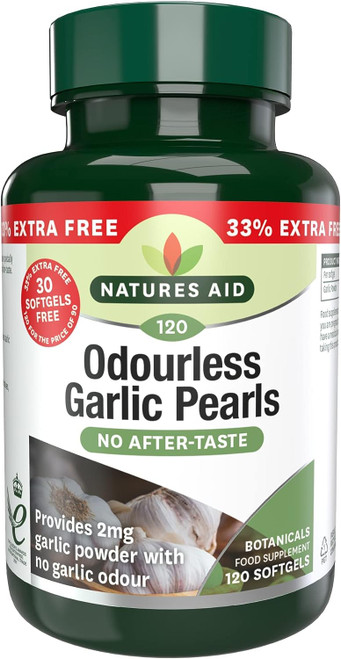 Natures Aid Garlic Pearls (Odourless) One-a-day, 120 Capsules (INCLUDES 33% EXTRA FREE!)