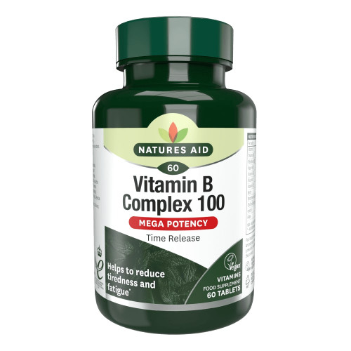 Natures Aid Mega Vitamin B Complex 100 Time Release, 30 Tablets. Vegan
