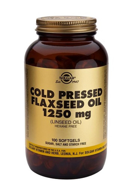 Solgar Cold Pressed Flaxseed Oil 1250 mg Softgels, 100