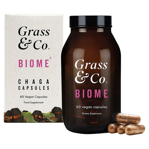 Grass & Co. BIOME Chaga Mushrooms with Curcumin + Ginger 60 Vegan Capsules