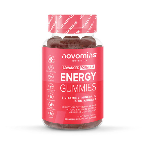 Novomins Energy Raspberry Flavour Vitamins 60 Gummies 30 Days Supply