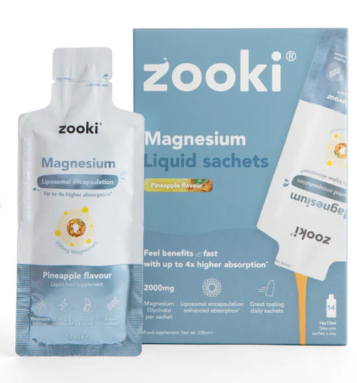 Zooki Liposomal Magnesium Bisglycinate 2000mg, Pineapple Flavour - 14x17ml Liquid Sachets