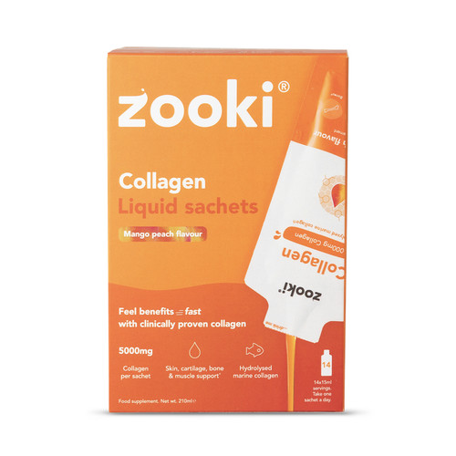Zooki Marine Collagen 5,000mg, Mango Peach Flavour - 14x15ml Liquid Sachets
