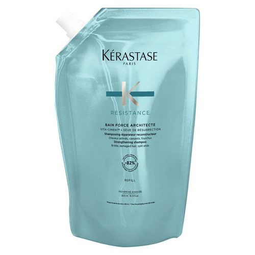 Kerastase Resistance Shampoo Strengthening and Fortifying Refill Pouch for Damaged, Brittle Hair with Vita-Ciment Complex 500ml