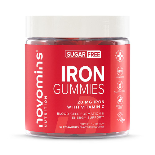 Novomins Iron 20mg + Vitamin C Sugar-Free Strawberry Flavoured 60 Gummies