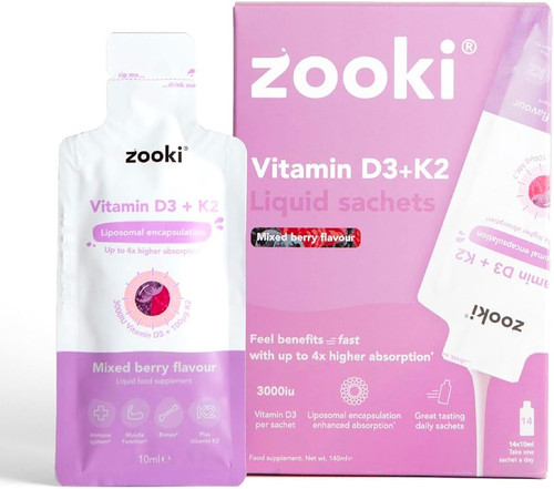 Zooki Vitamin D3 + K2 Mix Berry Flavour, 14 x 10 ml Sachets