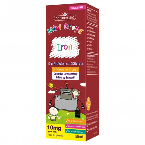 Natures Aid Mini Drops Iron (with Vitamin C, B12 & Folic Acid) 50ml (PACK OF 3)