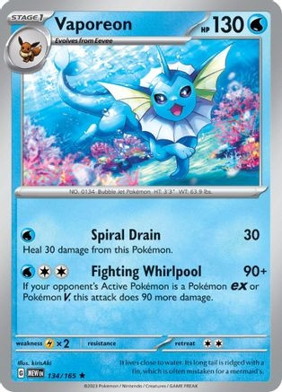 Vaporeon (PTCG-MEW) (Reverse Holofoil) (#134/165)