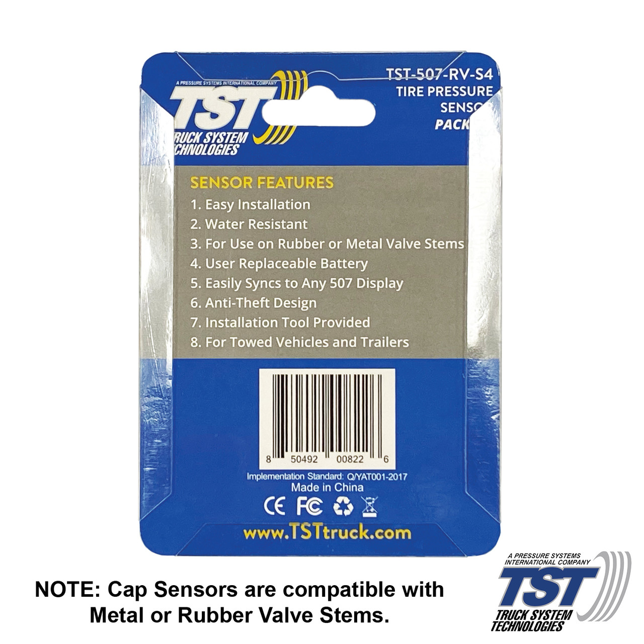 TST TST-507-RV-4-C Cap Sensor Tire Pressure Monitoring System - Color - 4 Pack