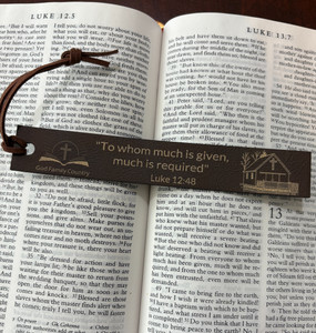 "Luke 12:48 'To whom much is given, much is required' Leather Bookmark – Christian Bible Verse Gift | God Family Country"
