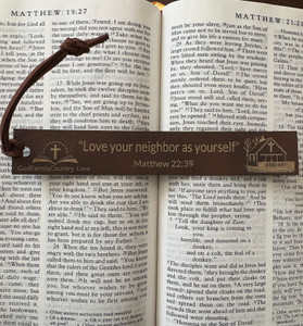 'Love your neighbor as yourself.' Leather Bookmark – Christian Bible Verse Gift | God Family Country"