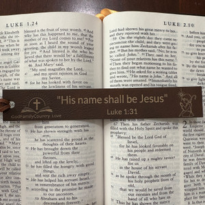 'His name shall be Jesus' Leather Bookmark – Christian Bible Verse Gift | God Family Country"
