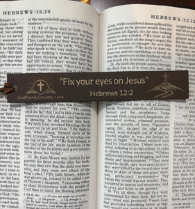 'Fix your eyes on Jesus' Leather Bookmark – Christian Bible Verse Gift | God Family Country"