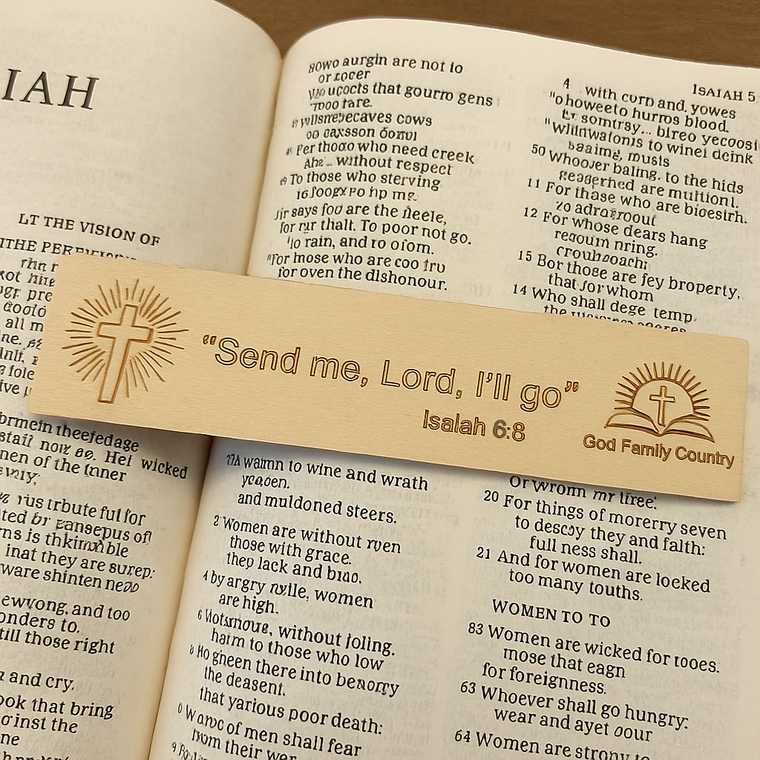 "Isaiah 6:8 'Send Me, Lord, I'll Go' Isaiah Wooden Bookmark – Christian Bible Verse Gift | God Family Country"