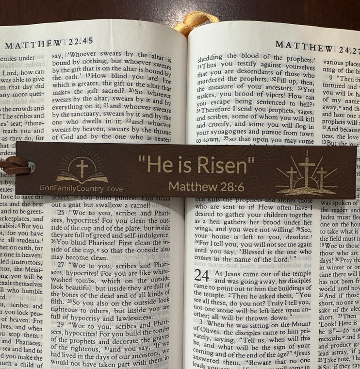 'He Is Risen' Leather Bookmark – Christian Bible Verse Gift | God Family Country"