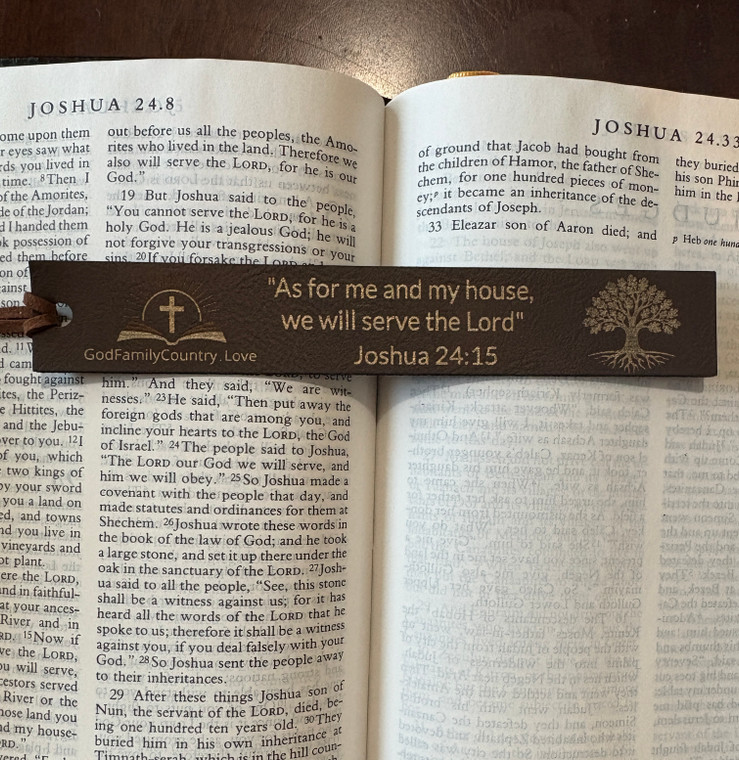 'As for me and my house, we will serve the Lord' Leather Bookmark – Christian Bible Verse Gift | God Family Country"