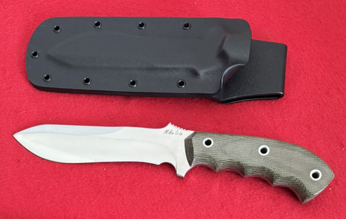Mike Irie Custom Fixed Blade Knife, Recurve, Green Canvas Micarta, TS-7