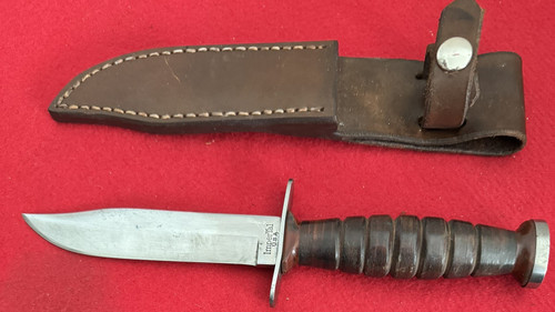 Imperial Prov R.I. Hunting Fixed Blade Knife, Spacers, Leather Handle, Custom Sheath