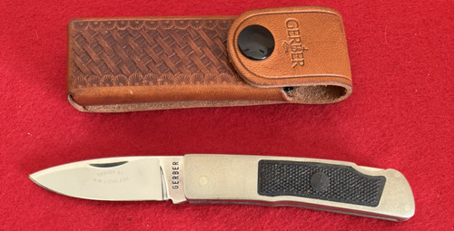 Gerber Folding Knife RW Loveless Design Lockback, Leather Sheath