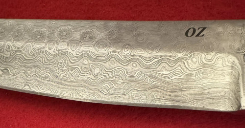 Jim Ort OZ Custom Damascus Tanto Tactical Fixed Blade Knife, Ostrich Sheath
