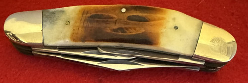 Parker Cutlery Vintage 5-Blade Sowbelly Slipjoint Pocket Knife Burnt Bone