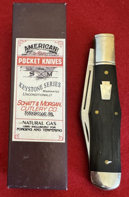 Schatt & Morgan Coke Bottle Folding Knife,  in box, 02 Black Micarta 1/75 Coke bottle knife