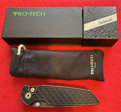 Pro-Tech TR-3 Integrity Manual Pocket Knife,  Black Battle Worn Reptile Textured Aluminum,Handlle,  BSA26-INT-1
