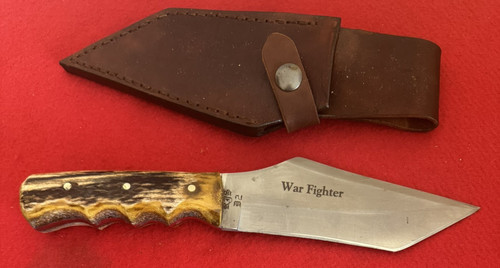 RON SMITH CUSTOM FIXED BLADE TACTICAL KNIFE WAR FIGHTER, Dyed Stag,  007