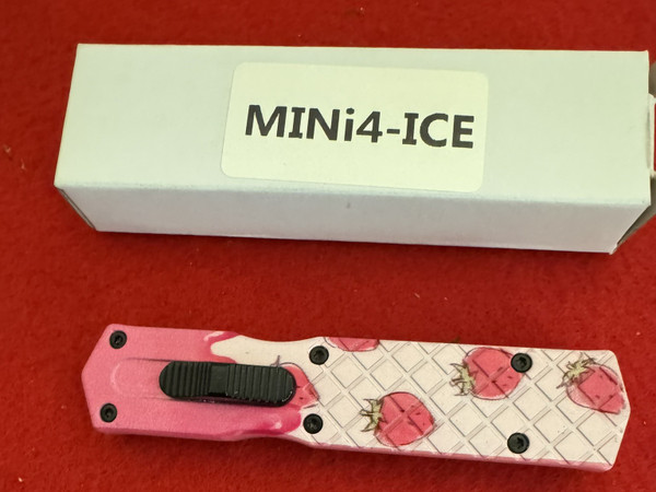 Strawberry Ice Cream Mini OTF Knife with Pocket Clip, Mini 4 Ice
