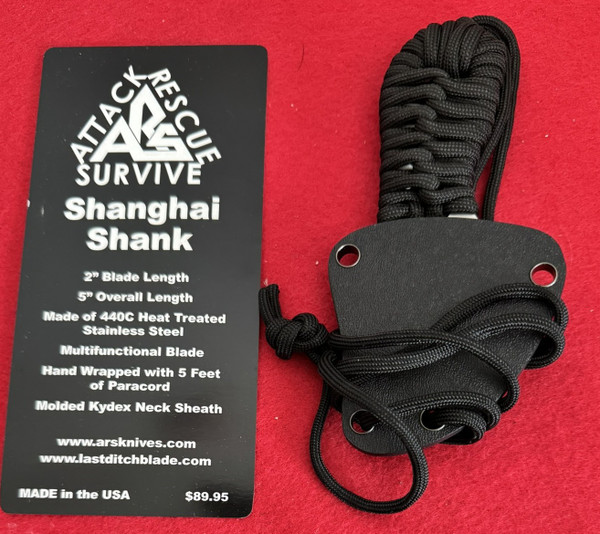 Attack Rescue Survive ARS Shanghai Shank Neck Knife, Black Cord Wrap,Stonewash