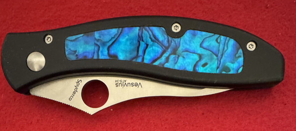 Spyder Vesuvius Folding Knife, Compression Lock,  Abalone Inlay,C66PBKI