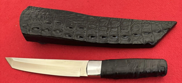 JIM ORT OZ CUSTOM TANTO FIGHTER FIXED BLADE KNIFE & SHEATH CROCODILE