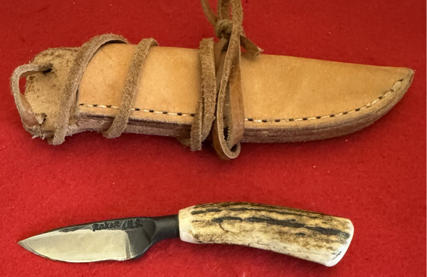 Ray Kirk Raker Knife, Forged Neck Knife, Stag, Custom Sheath