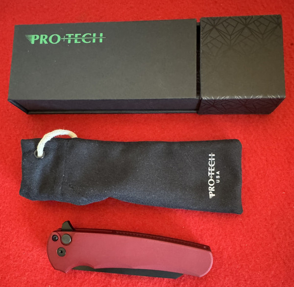 PROTECH MALIBU REVERSE TANTO FOLDING POCKET KNIFE, RED, MAGNACUT