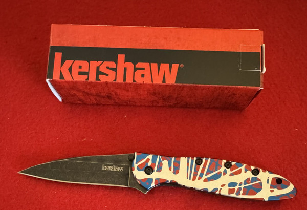 Kershaw Leek Ken Onion  Design Pocket Knife, Red, White, & Blue KershSplatter 1660BS26