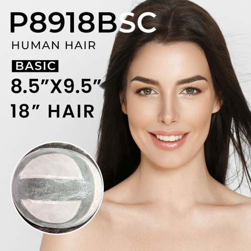 P8918BSC Extra Large Mono Top Hairpiece | 18" Remy Human Hair