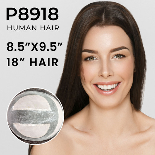 P8918 Extra Large Mono Top Hairpiece | 18" Remy Human Hair
