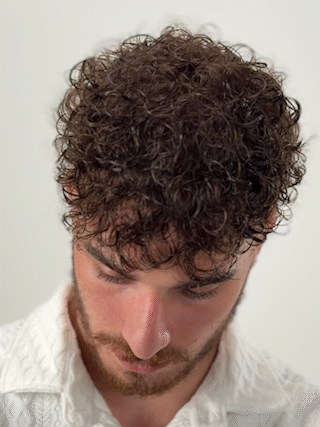 Mens Toupee M158PERM Skin Base with French Lace Window Top Permed Wavy Curly Hair