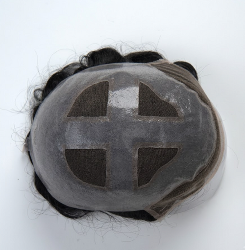Mens Toupee M154 Skin Base with French Lace Window Top and French Lace Front