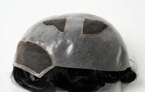 Mens Toupee M154 Skin Base with French Lace Window Top and French Lace Front