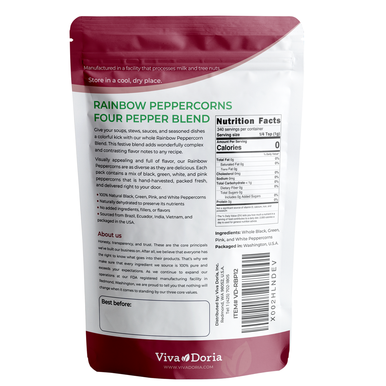 Rainbow Peppercorn Organic Rainbow Blend Pepper Viva Doria