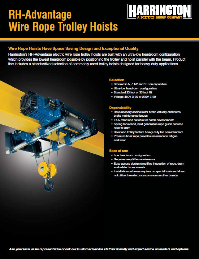 Harrington RH-Advantage Wire Rope Hoist & Trolley Brochure