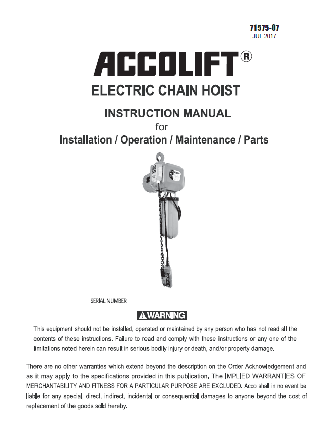 Accolift Electric Chain Hoist Manual Accolift_Man