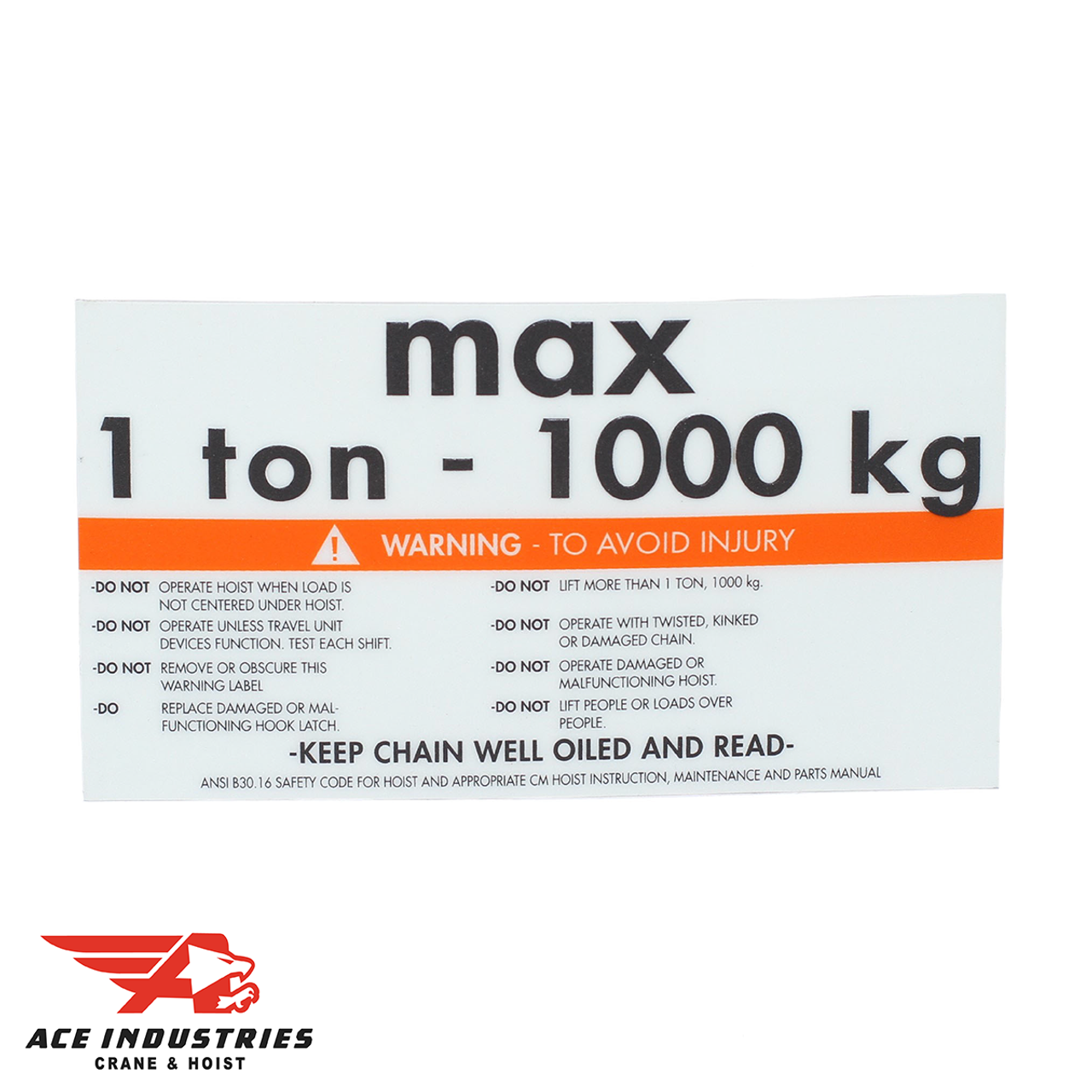 CM 1 Ton Capacity Label, 27279 27279