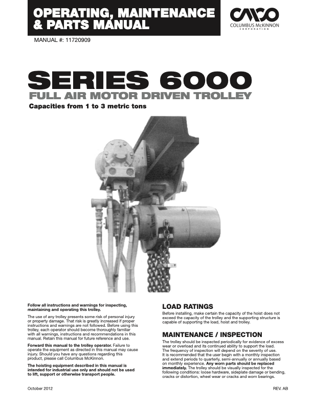 Budgit Air Trolley 6000 Series Manual