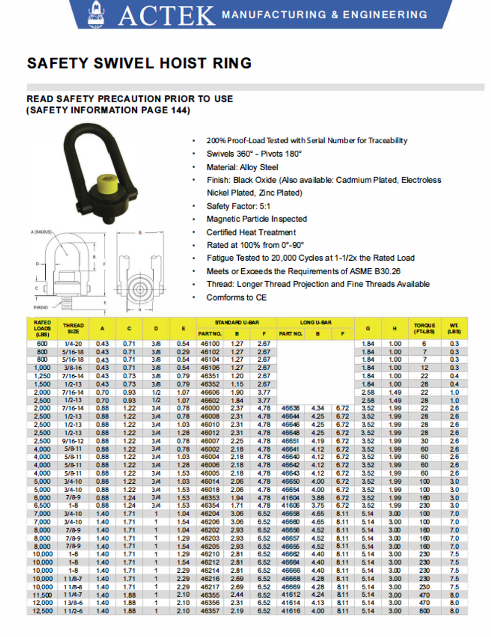 Actek Safety Swivel Hoist Ring Brochure Actek_SafHoistRing_Bro
