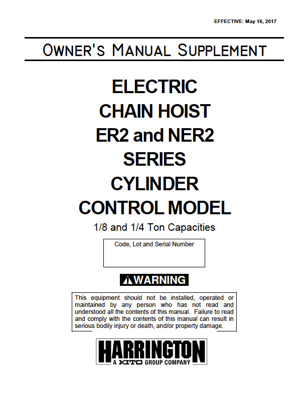 Harrington ER2 and NER2 Cylinder Control Model